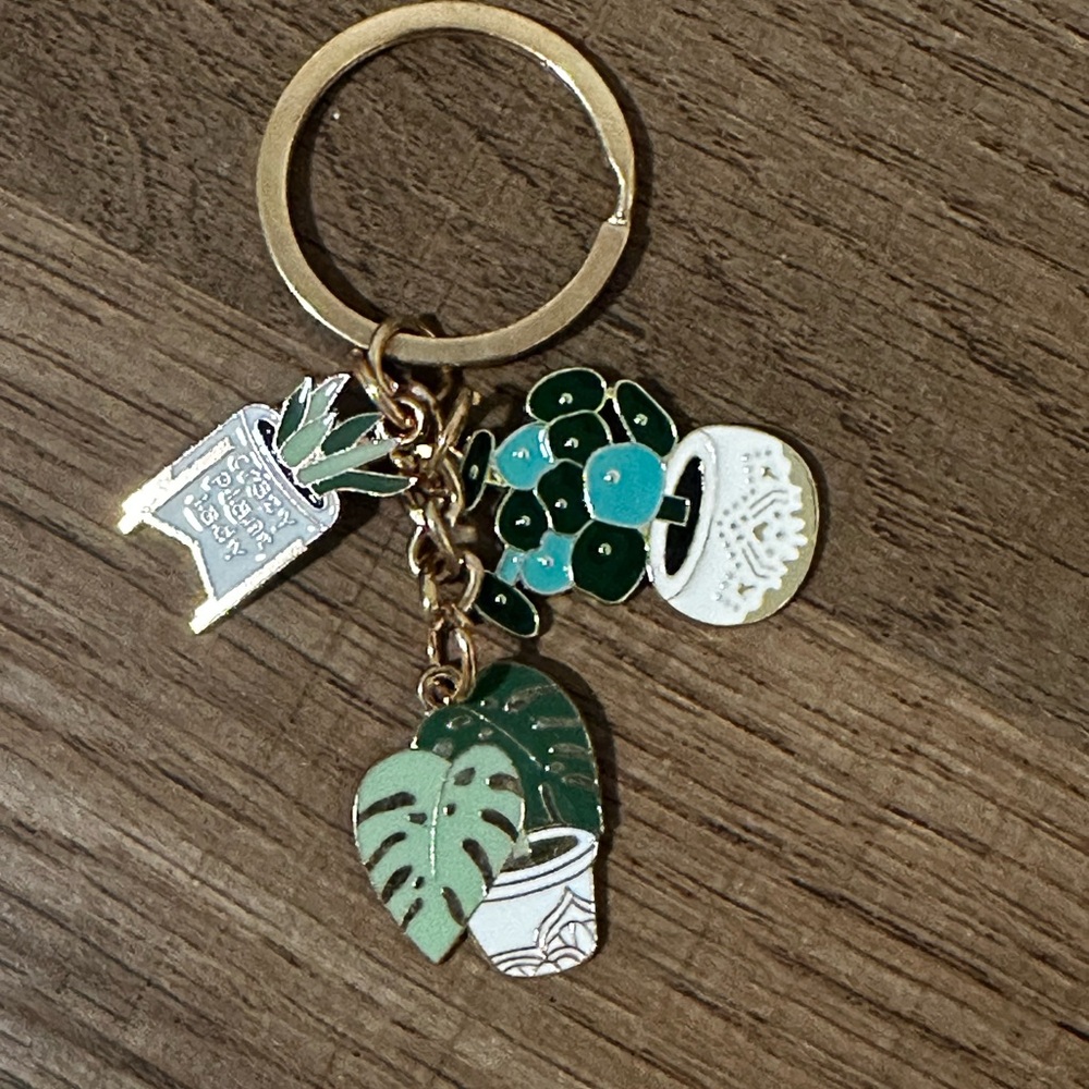 Gold and Green Plant Charm Keychain